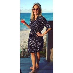 Draper James Daisy Vine Shirt Dress Navy Blue Floral Print Long Sleeve Belted